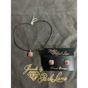 Park Lane TE AMO Silver Tone Coral Stone Necklace And Pierced Earrings Set J152